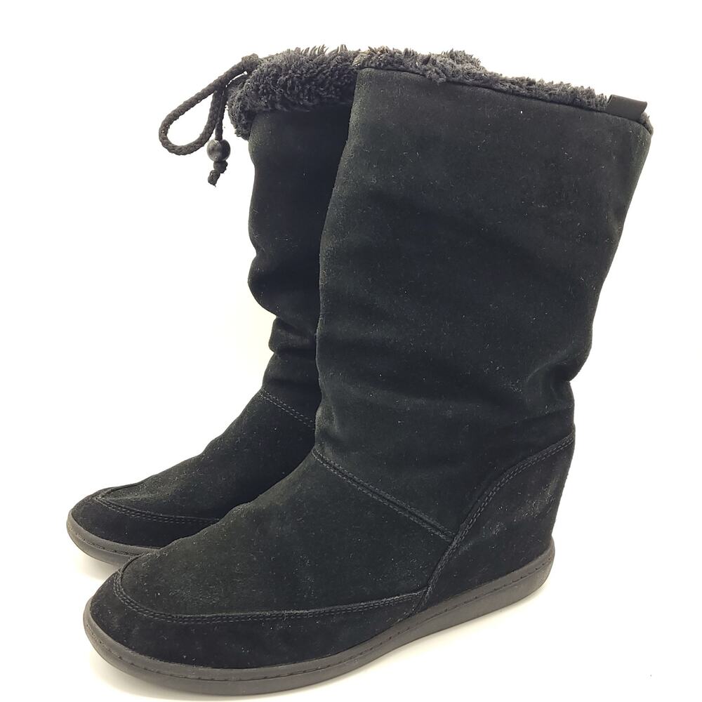 Skechers Mid Calf Ladies Black  Boots, Faux Fur Trim women's size 8.5